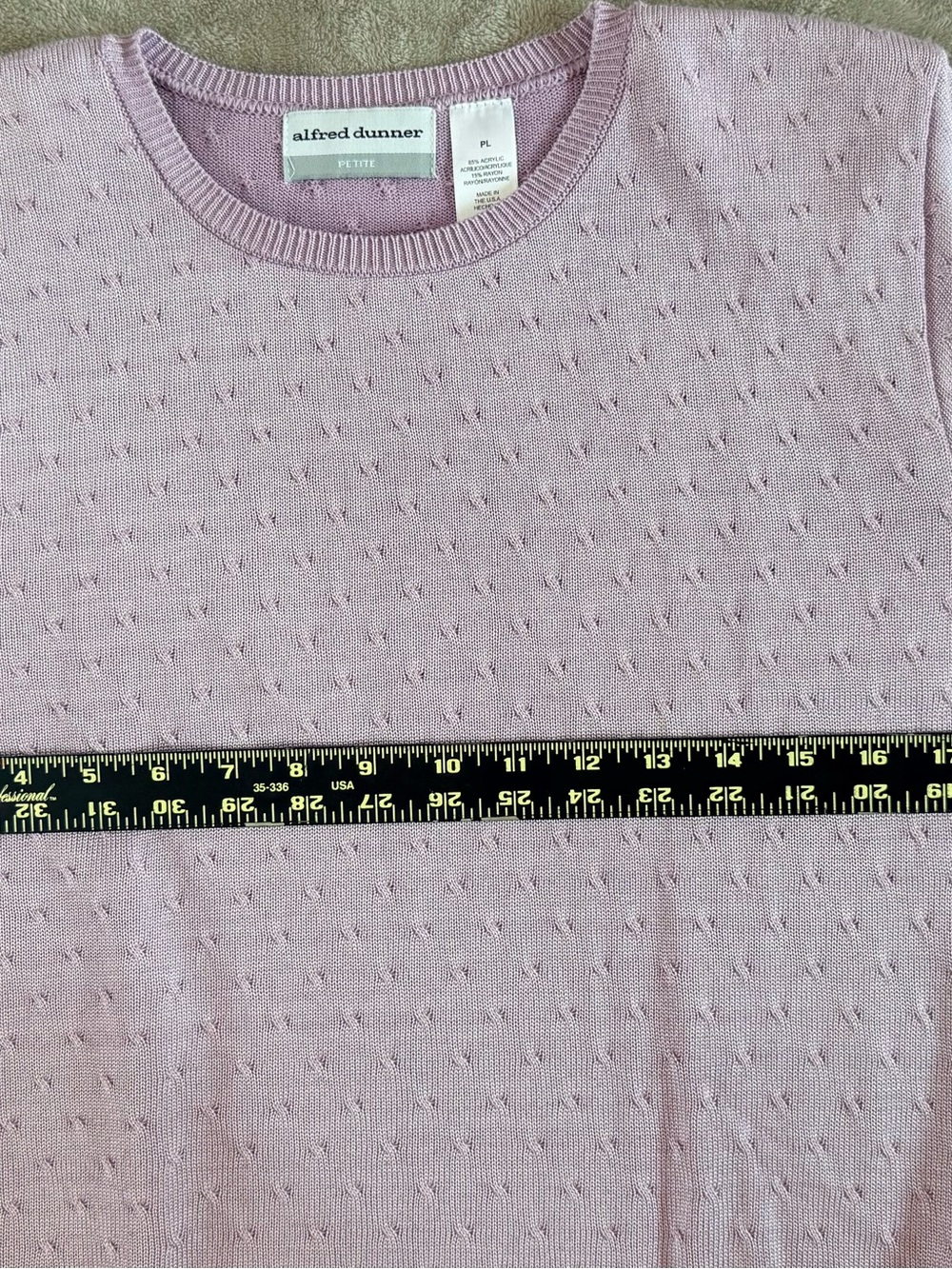 ALFRED DUNNER Pointelle Textured Short Sleeve Sweater | Lilac Lavender‎ |  Large - Picture 3 of 7